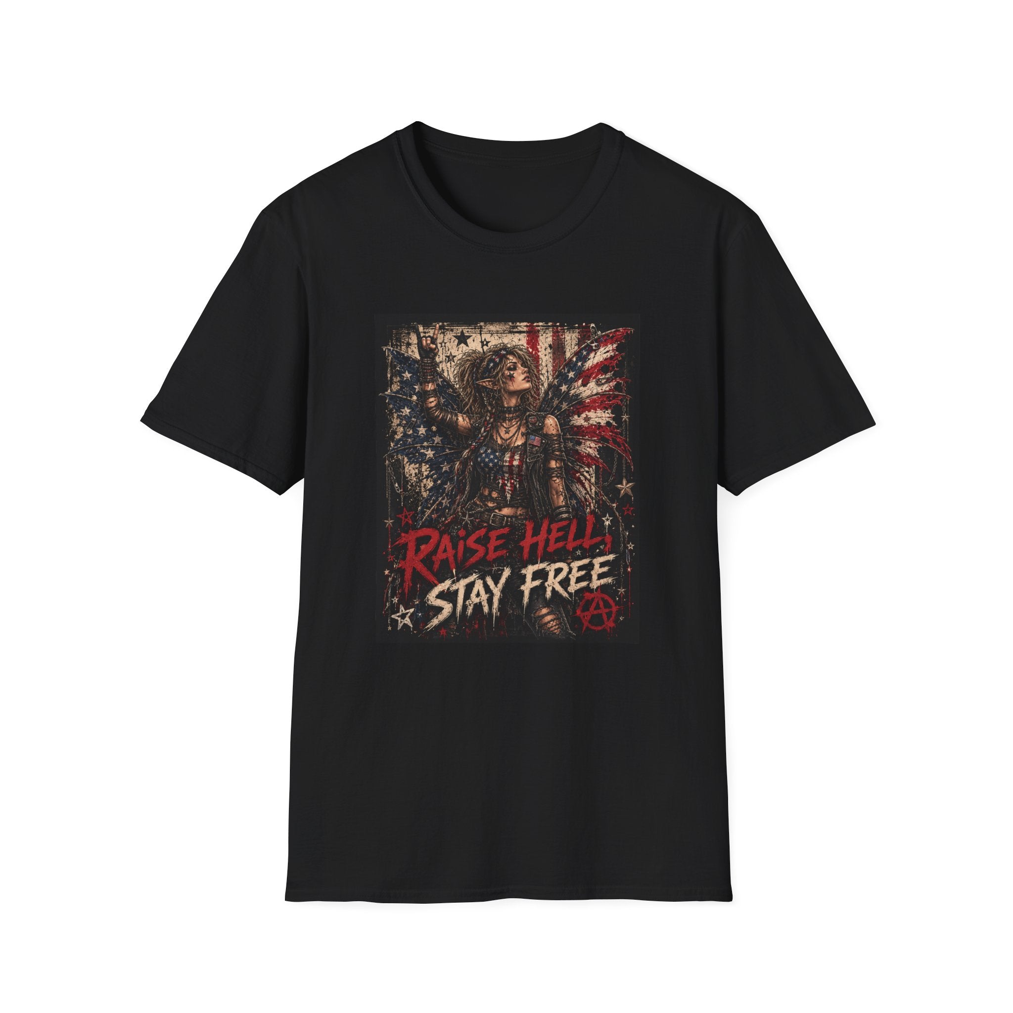 "Raise Hell Stay Free" American Flag Fairy T-Shirt