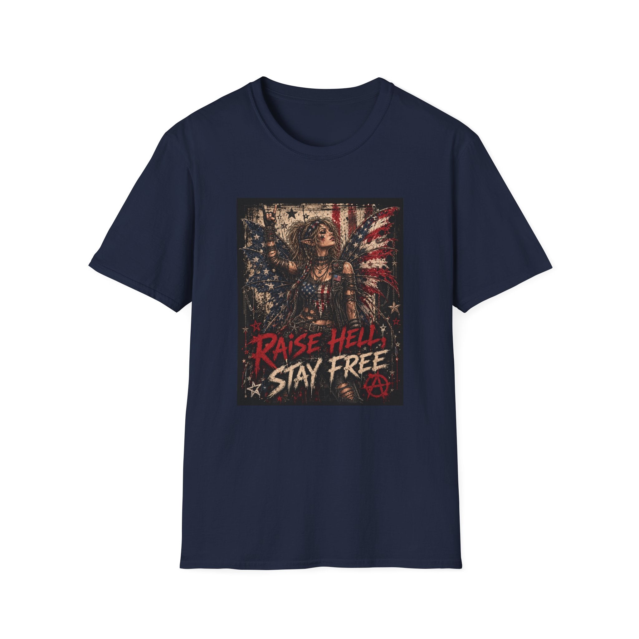 "Raise Hell Stay Free" American Flag Fairy T-Shirt