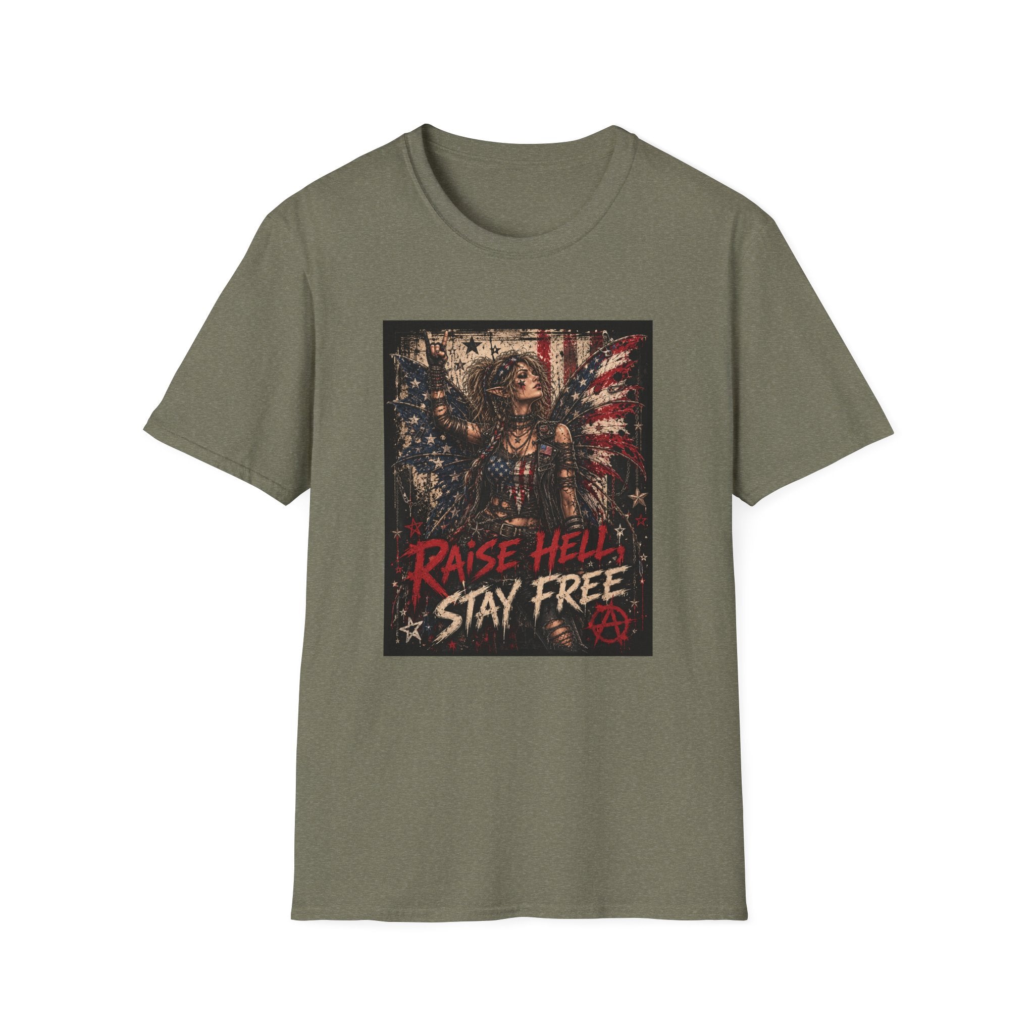 "Raise Hell Stay Free" American Flag Fairy T-Shirt