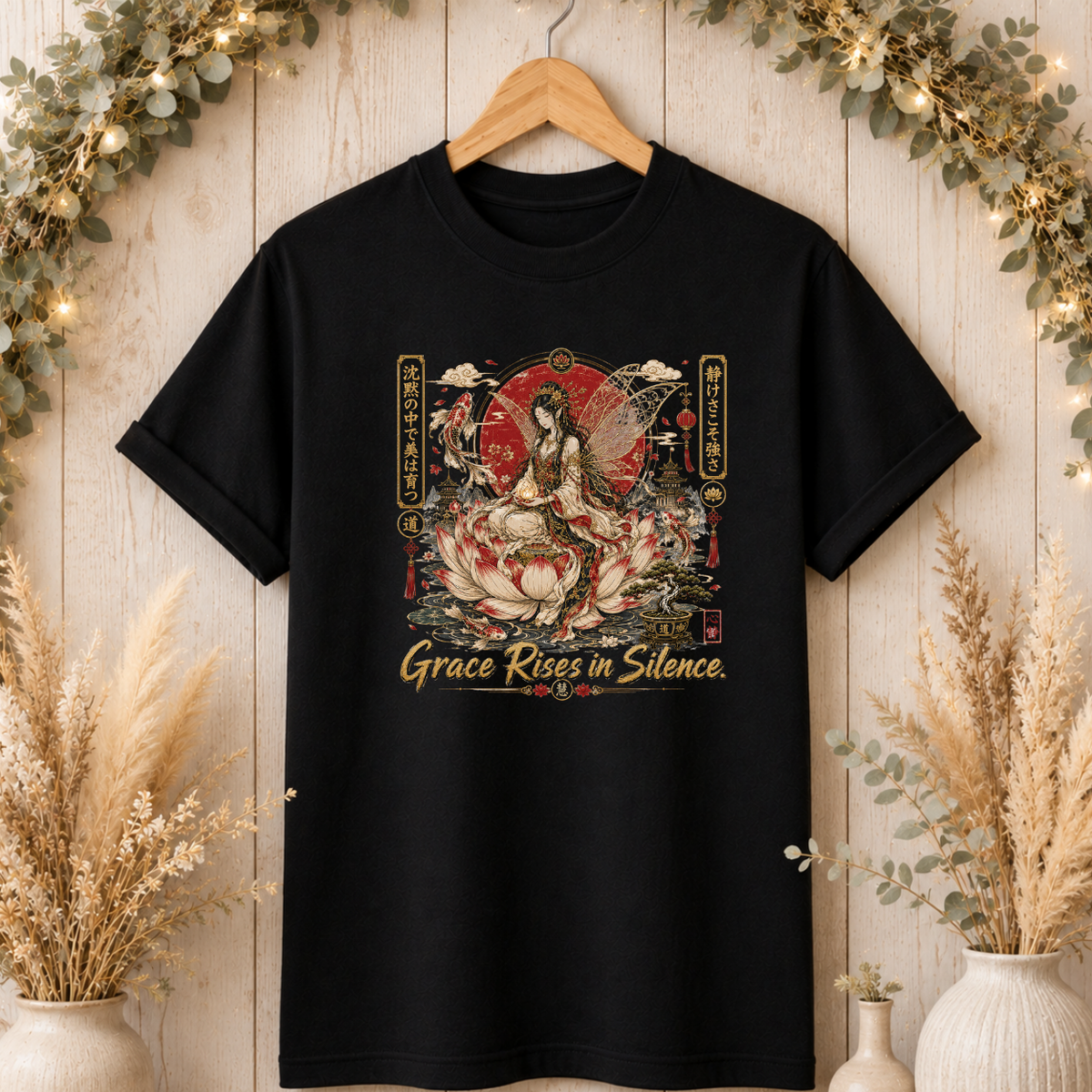 Buddha Serenity T-Shirt — 'Grace Rises in Silence' Zen Meditation Tee
