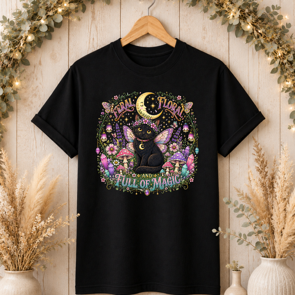 Witchy Cat Floral T-Shirt