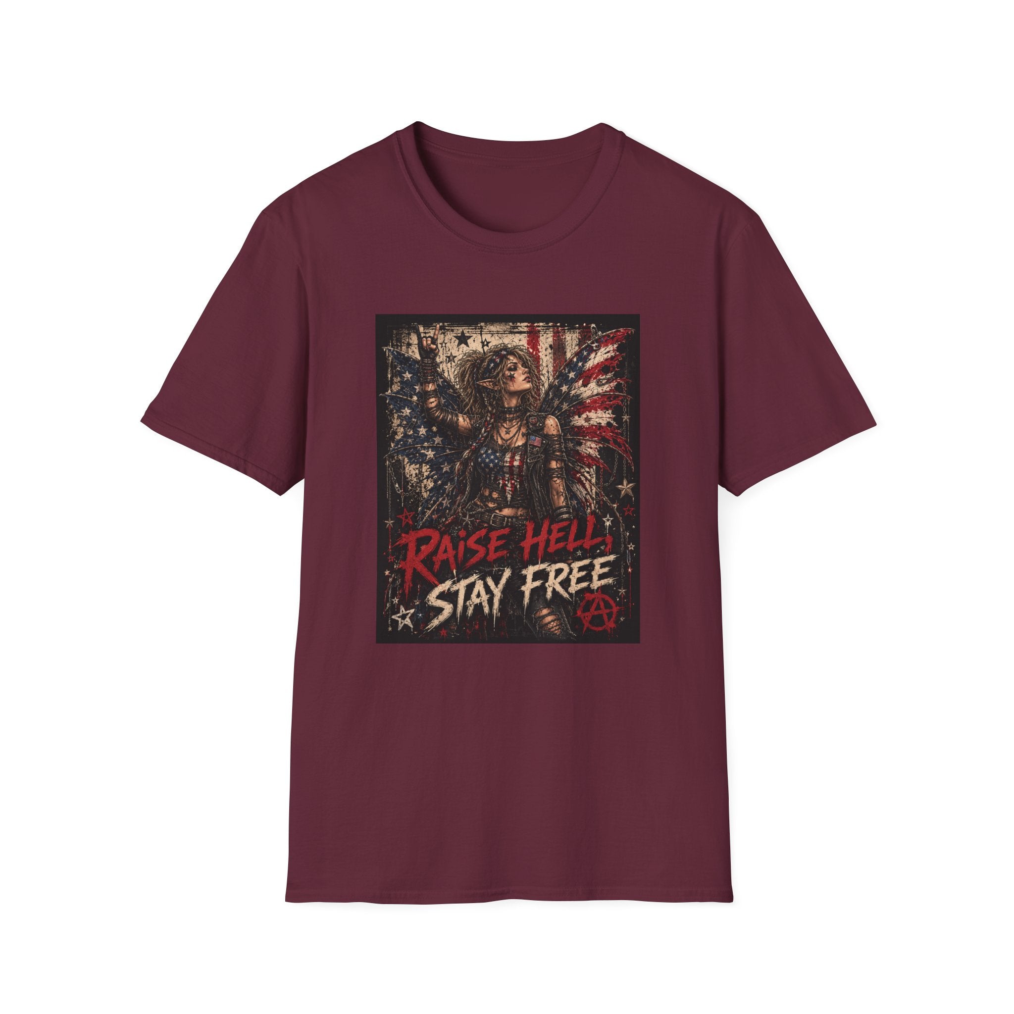 "Raise Hell Stay Free" American Flag Fairy T-Shirt