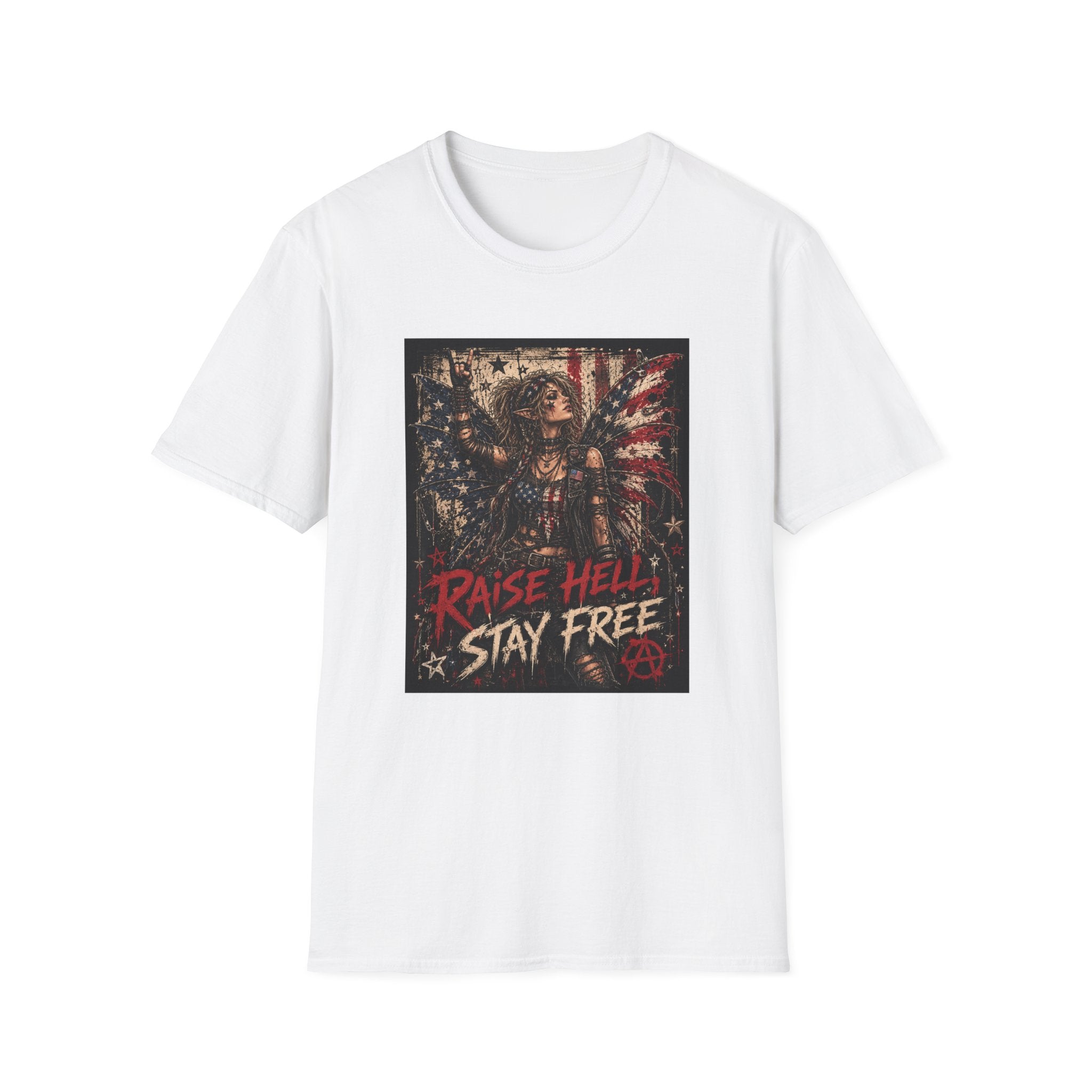 "Raise Hell Stay Free" American Flag Fairy T-Shirt