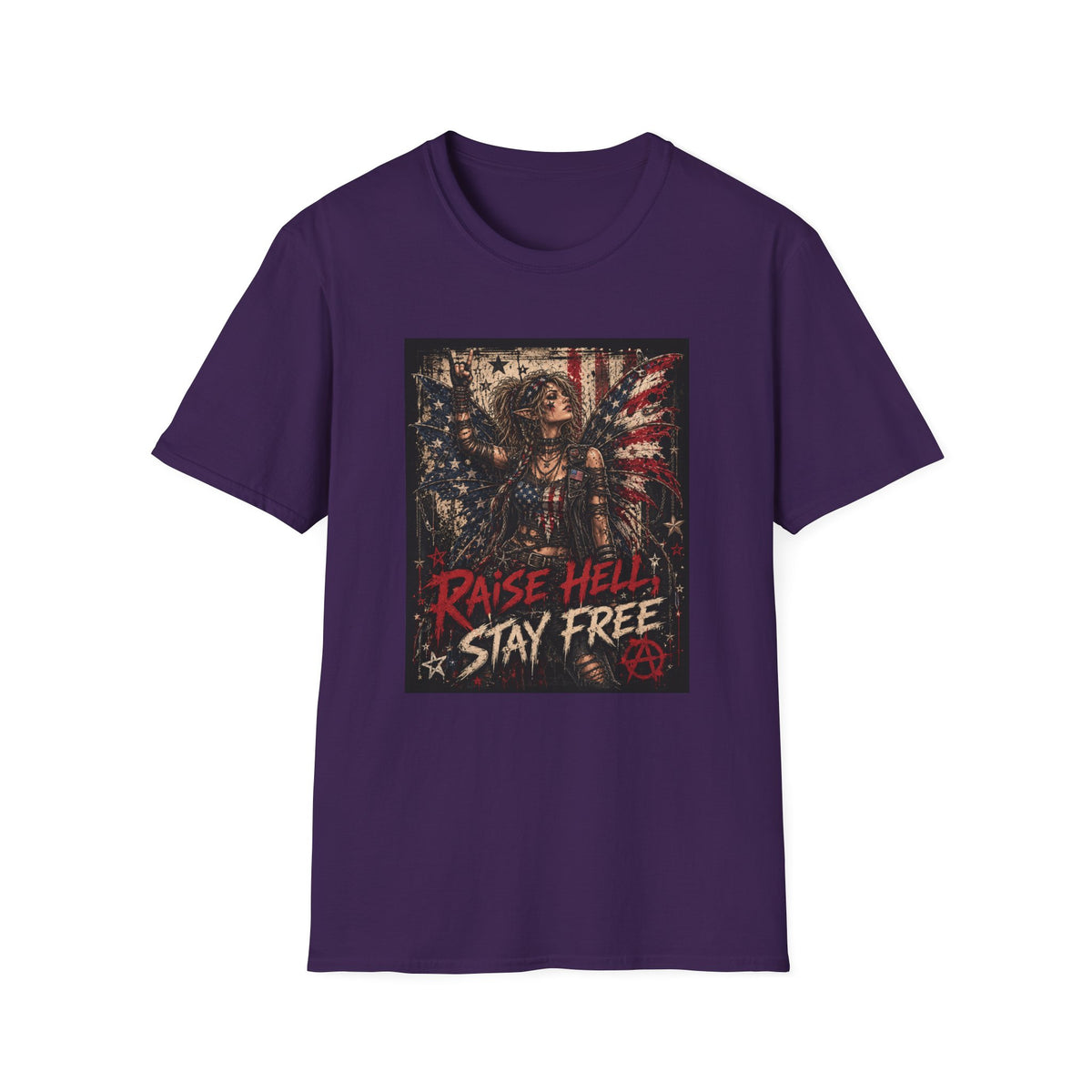 "Raise Hell Stay Free" American Flag Fairy T-Shirt