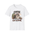 "Avoid the Cat-astrophe" Cute Cat & Coffee Graphic T-Shirt